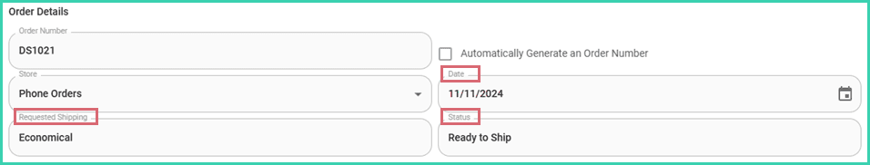 The date, requested shipping, and status have been updated.