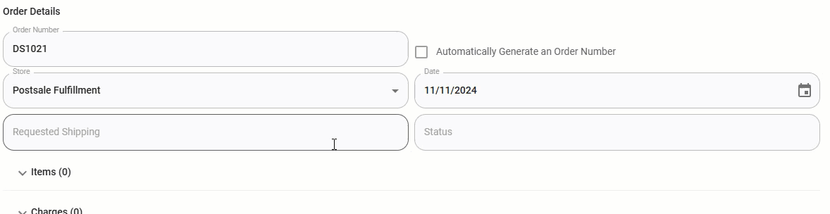 The phone orders store is selected from the drop-down menu.