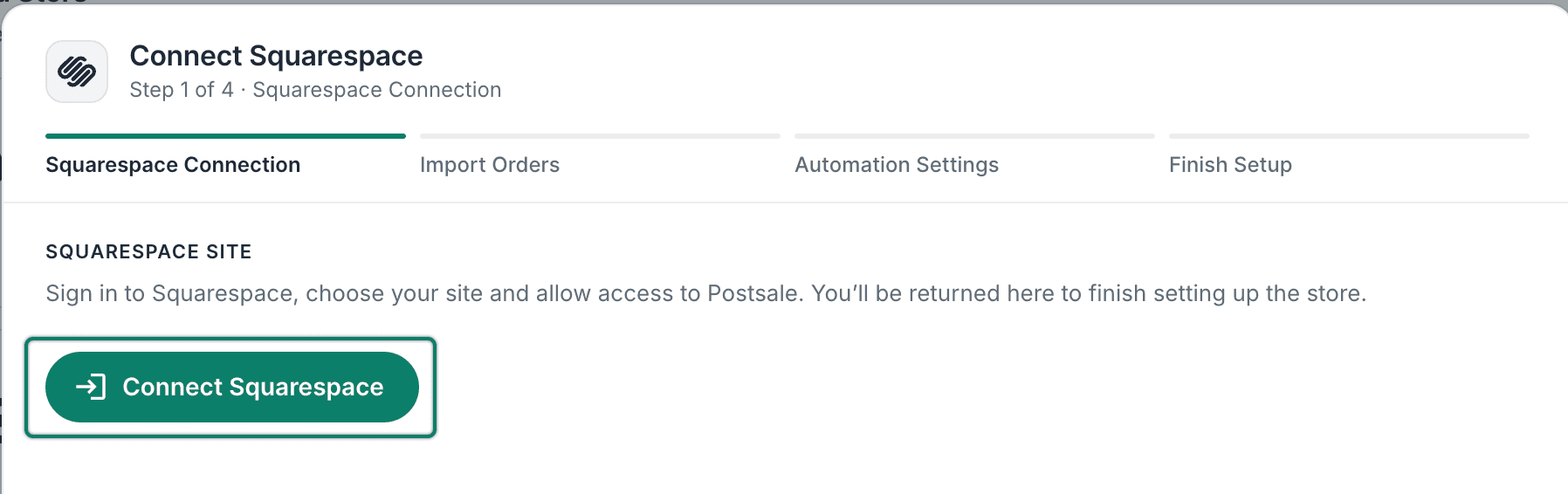 The Connect Squaresapce button is highlighted.