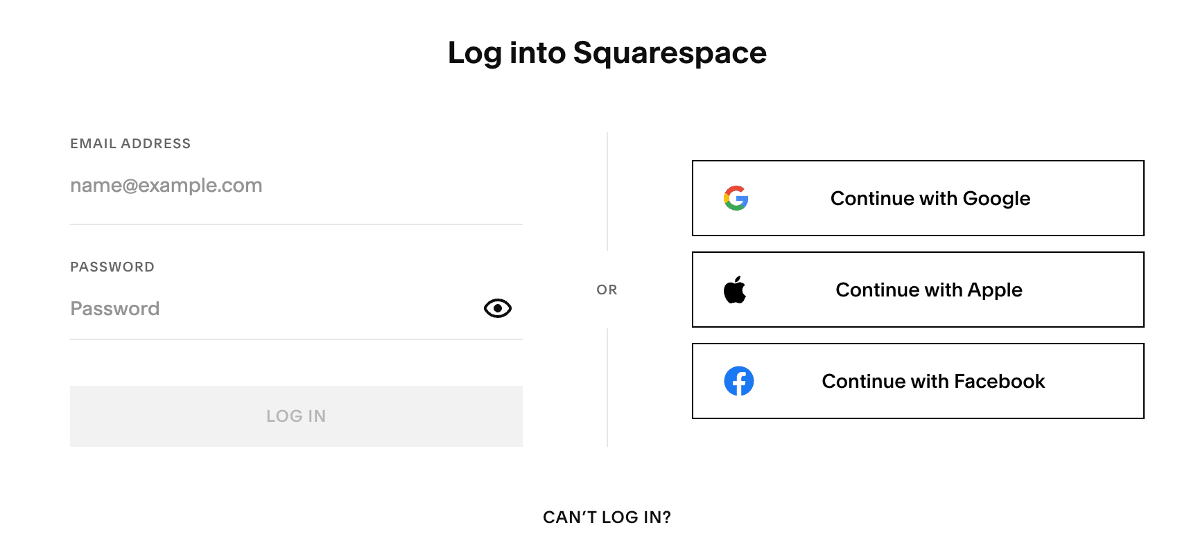 The Squaresapce login page is shown.