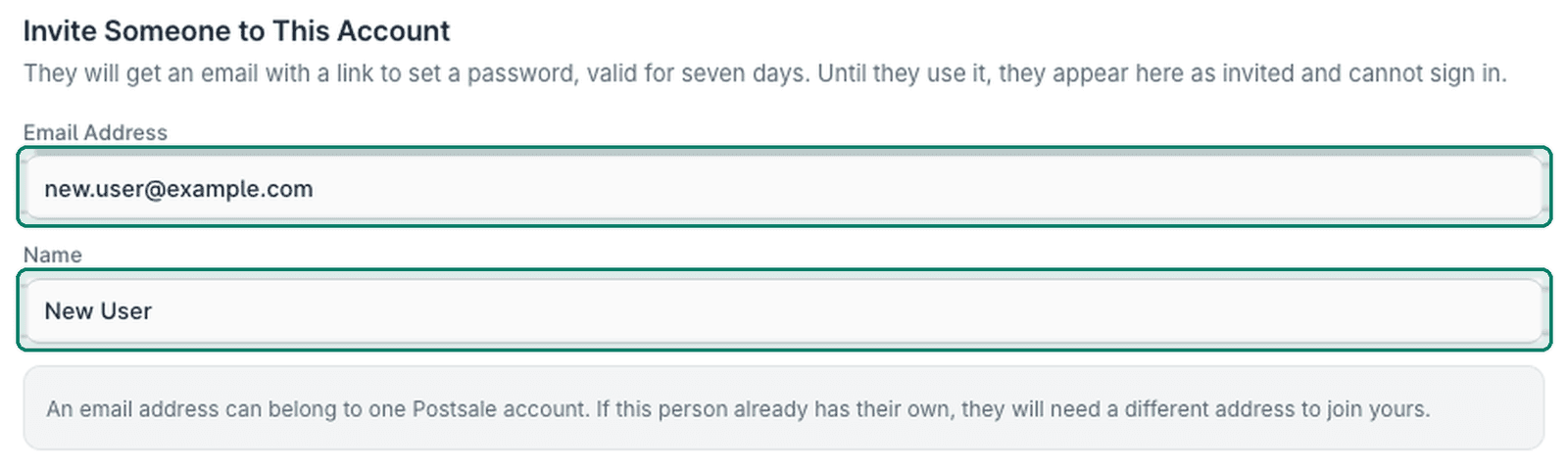 The email address and user name have been entered.