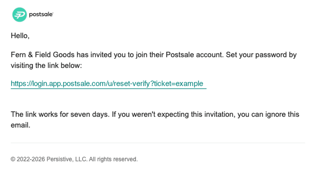 Example of the email sent to a new user.