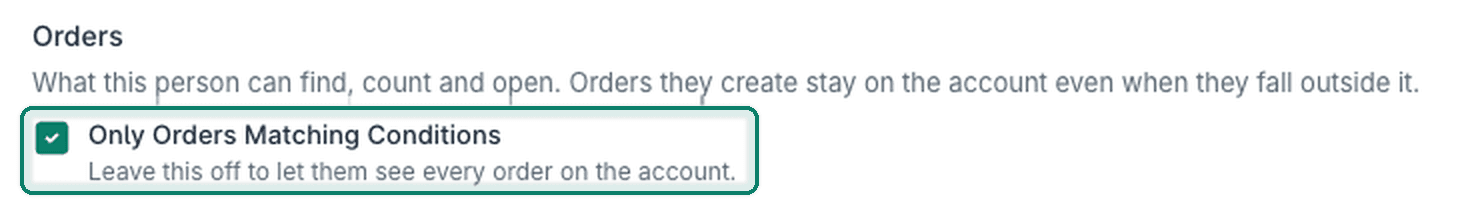 The Only Orders Matching Conditions option is enabled.