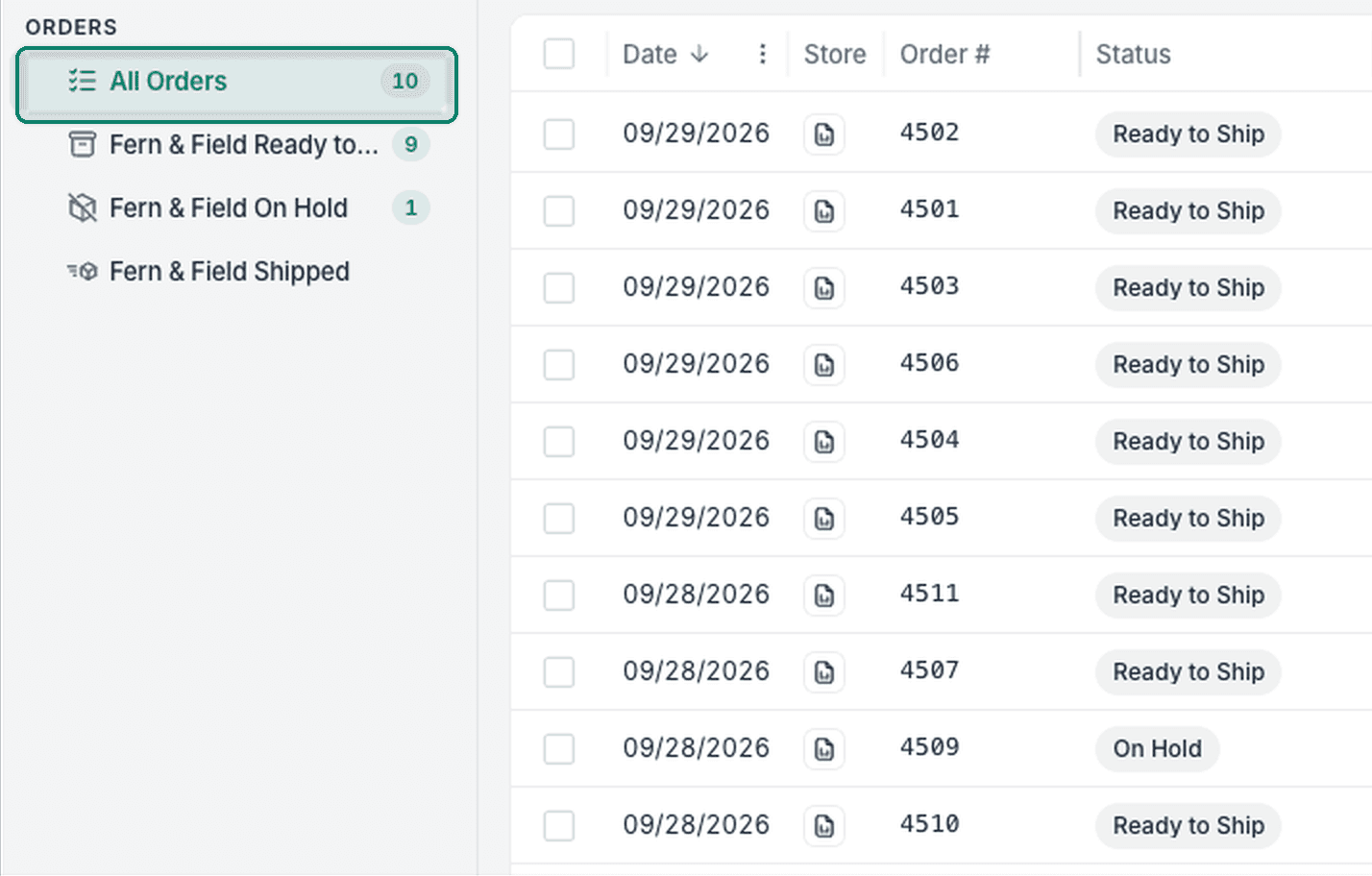 Only the user's defined orders are shown.