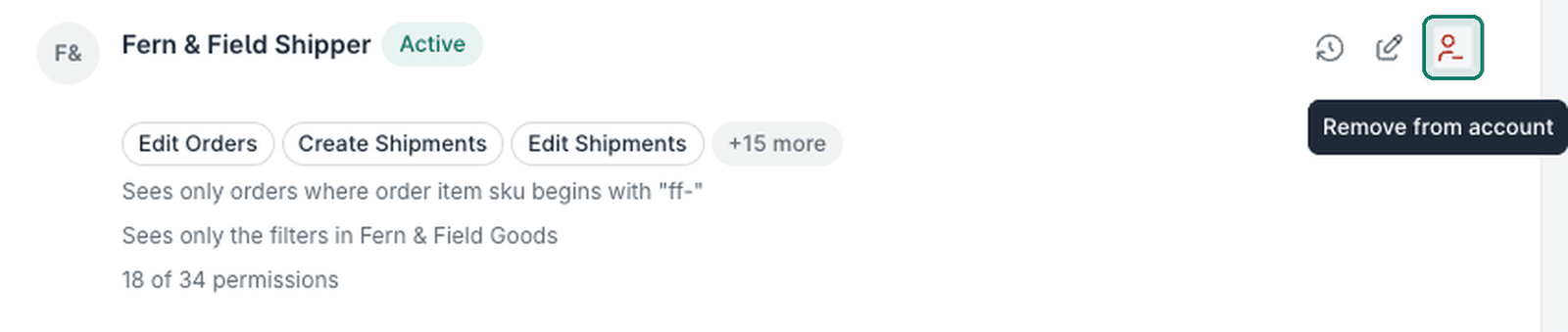 The Remove from account button is shown.