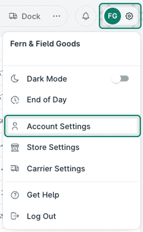 Account Settings is selected from the menu.