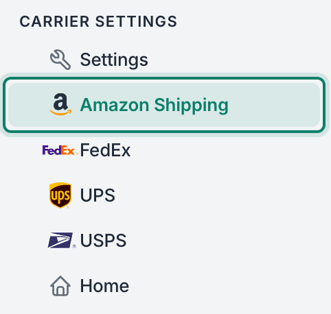The Amazon Shipping link is outlined in the side menu.