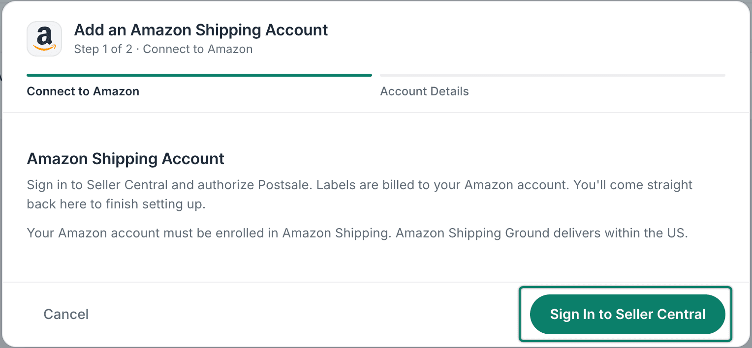 The Sign In to Seller Central button is being clicked.