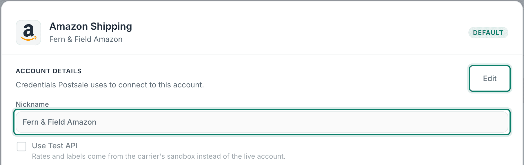 The Edit button and the Nickname box are outlined on the Amazon Shipping pop-up..