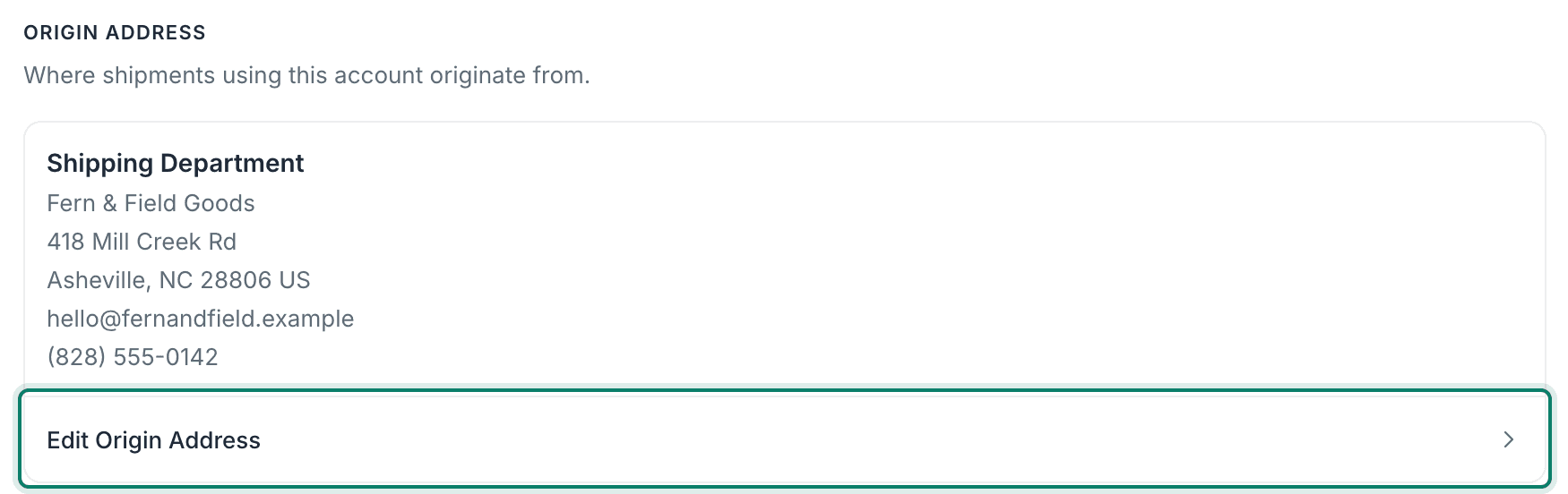 The Edit Origin Address button is outlined on the Carrier Settings page.