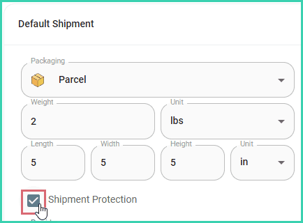 The shipment protection checkbox is enabled.