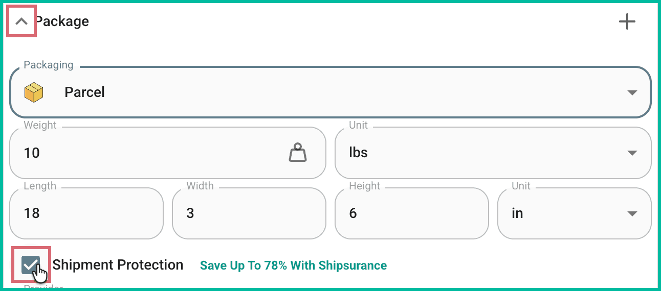 The shipment protection option is enabled.