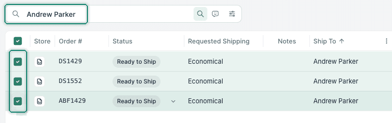 Three orders have been selected.