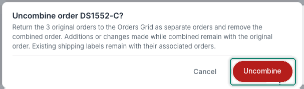 The confirmation pop-up is shown and Uncombine is selected.