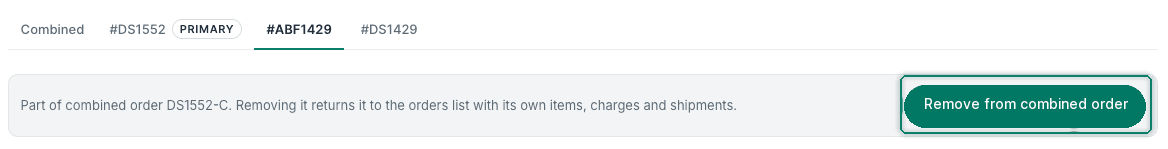 The Remove from combined order button is being clicked.
