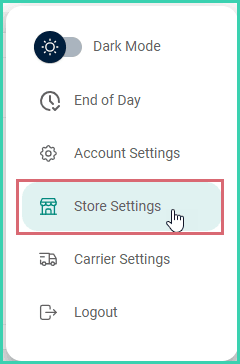 Store settings is being clicked in the main menu.