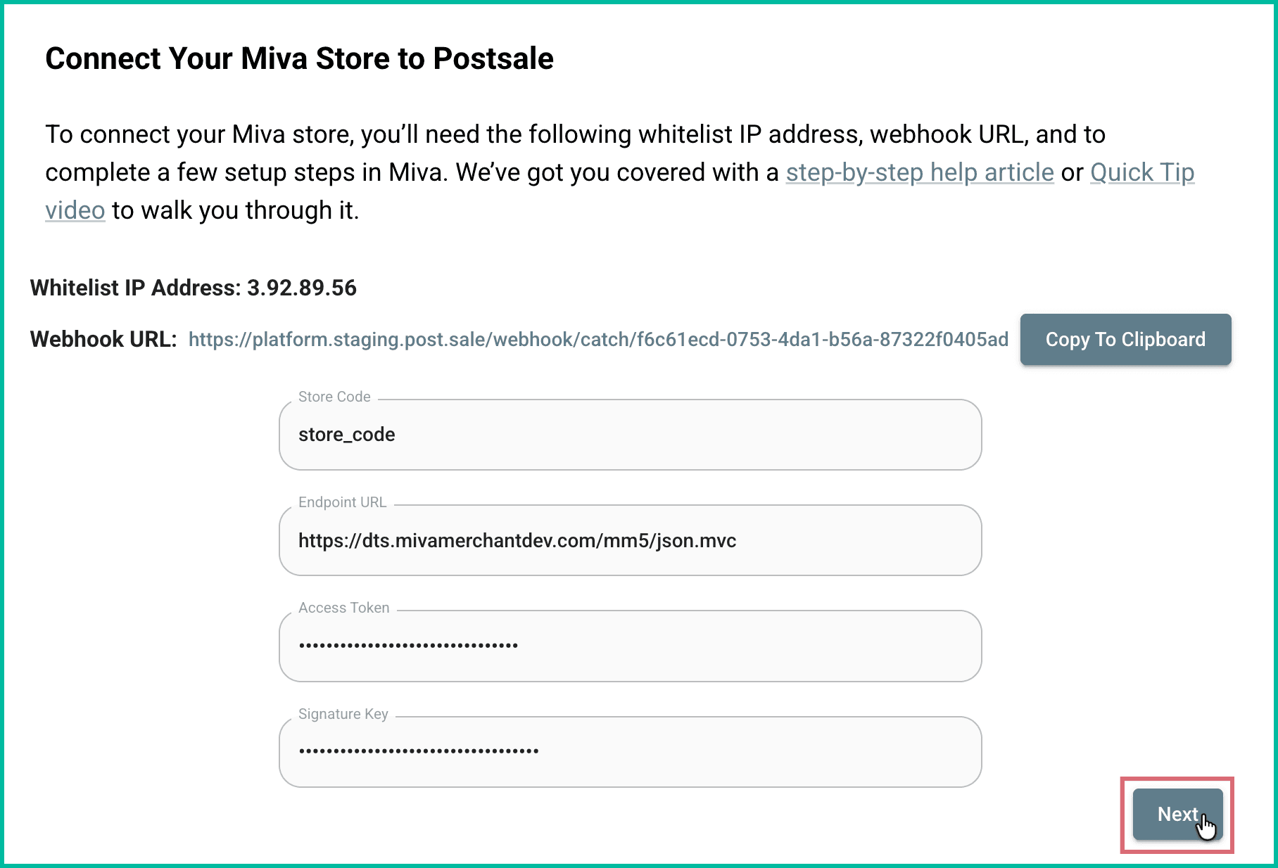 The next button is being clicked in Postsale.