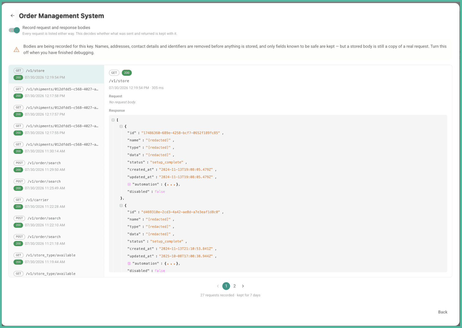The API activity is shown.
