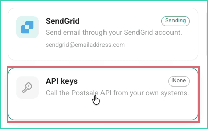 The API Keys card outlined in red on the Integrations page.