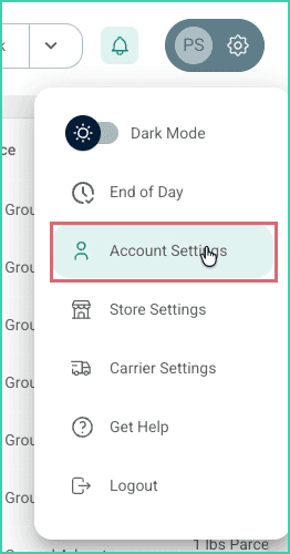 The Postsale Settings menu with Account Settings outlined in red.
