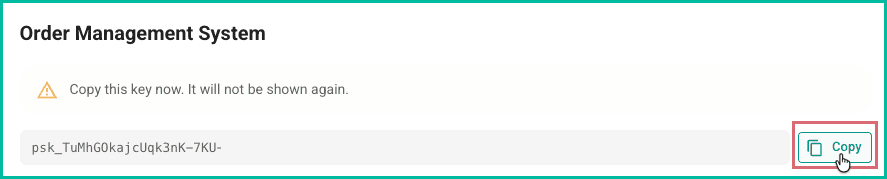 The copy button is being clicked to copy the API key.