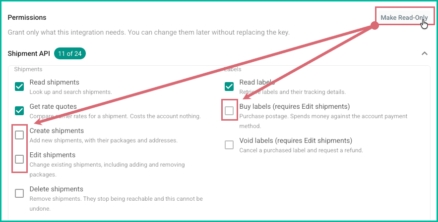Make read-only is clicked and the write permissions are automatically removed.