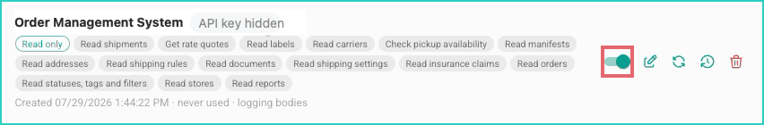 The enable/disable toggle is highlighted.