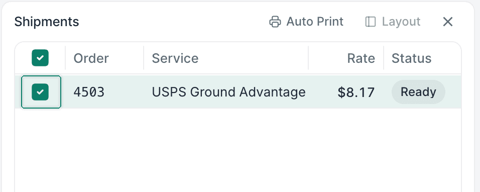 The shipment has been selected in the Dock.