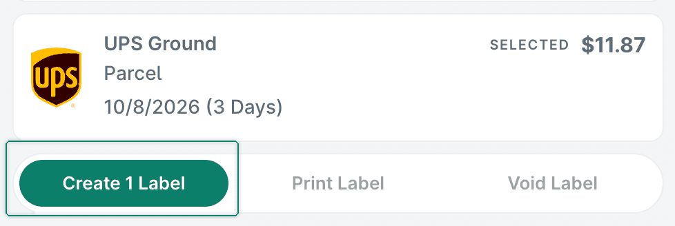 The Create 1 Label button is highlighted.