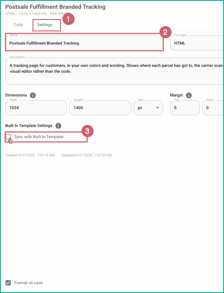 Settings tab is selected. A new name has been entered and sync is disabled.