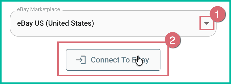 The correct marketplace has been selected and the connect to ebay button is being clicked.