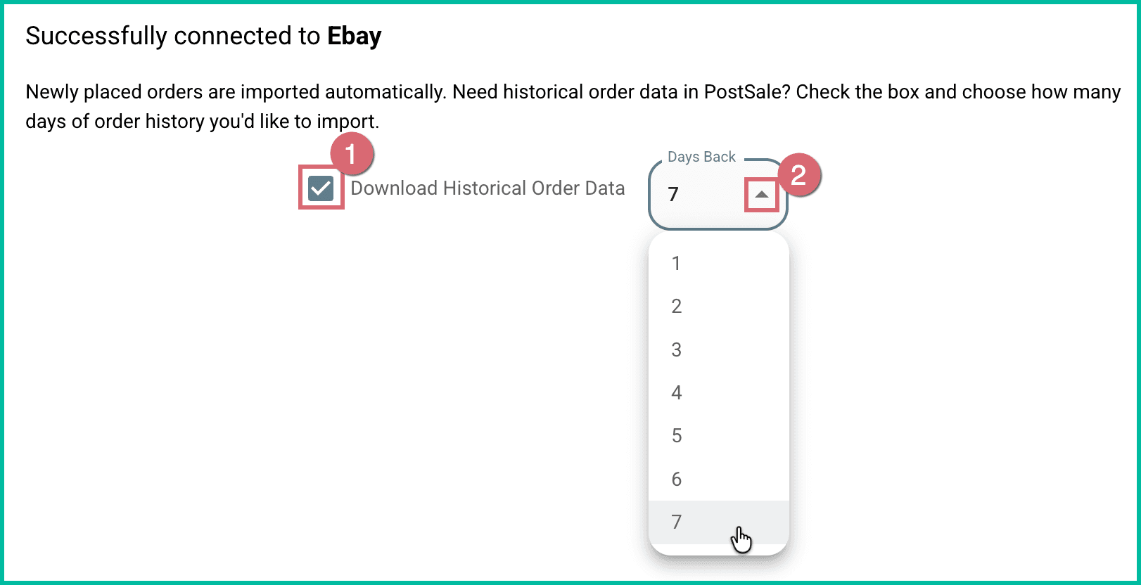 Download historical data is checked and seven days is being selected from the drop-down menu.