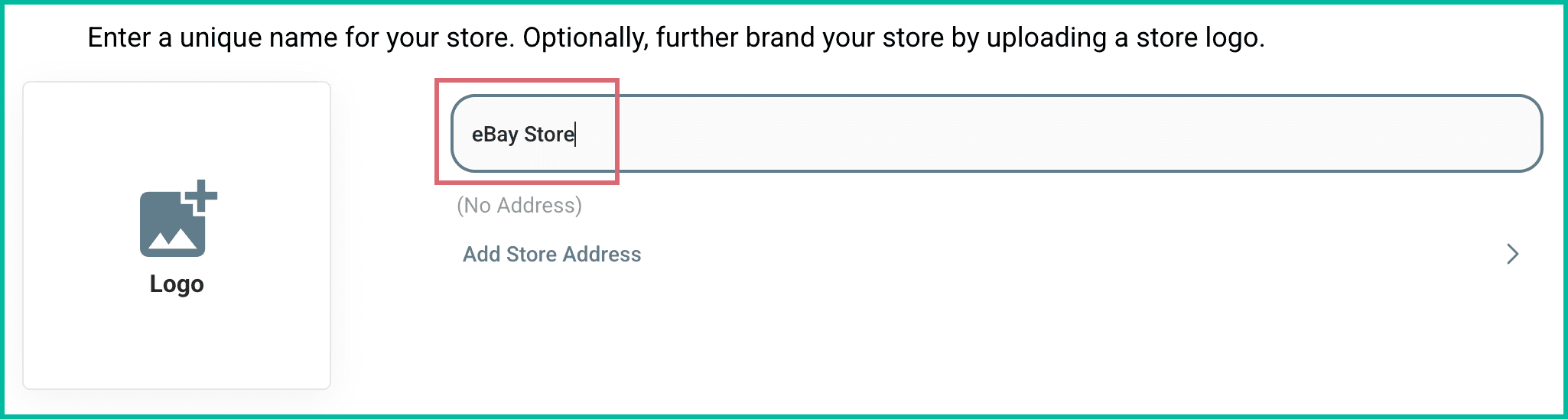 A name for the eBay store is entered into the store name field.