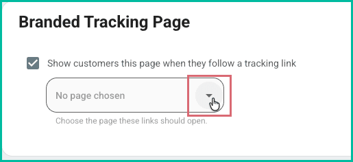 The no page chosen drop-down is being clicked.
