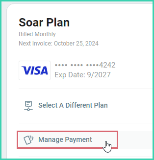 Manage payment is being clicked.