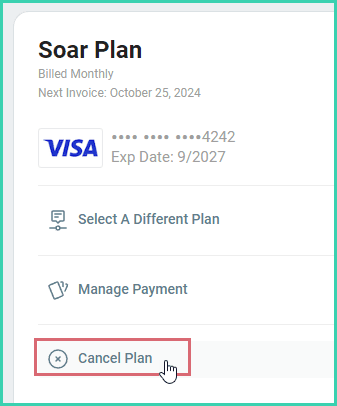 Cancel plan is being clicked.