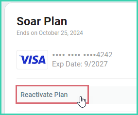 Reactivate plan is being clicked.