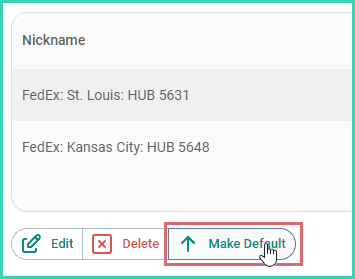 The make default button is being clicked.