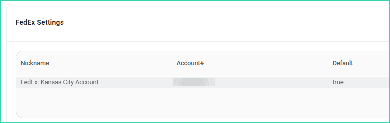The FedEx account is shown in the FedEx settings screen.