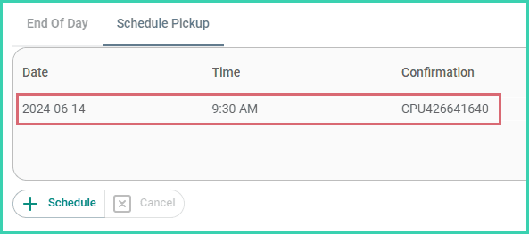 The pickup has been scheduled and is shown in the Schedule Pickup window.