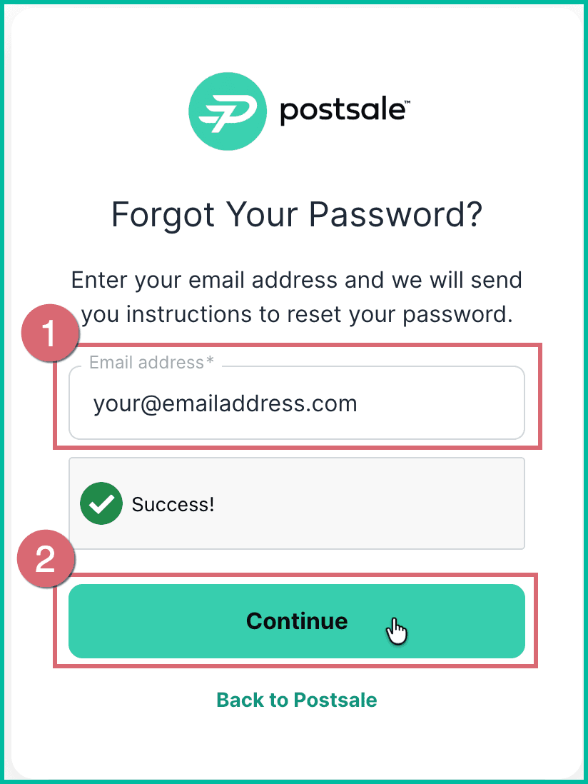 The email address is entered and the Continue button is being clicked.
