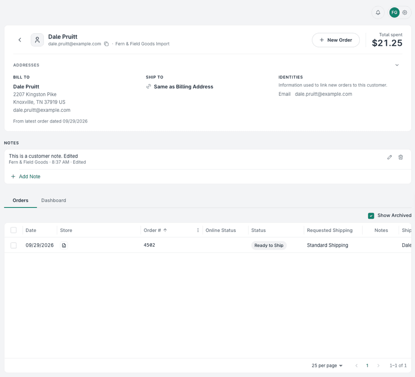 The customer record is shown.