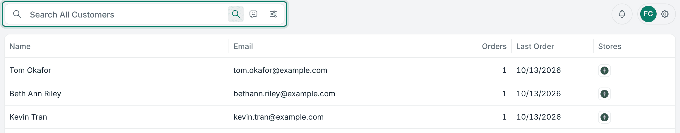 Search all customers fields is highlighted.