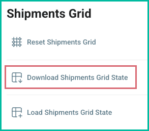 Download shipments grid state is selected.