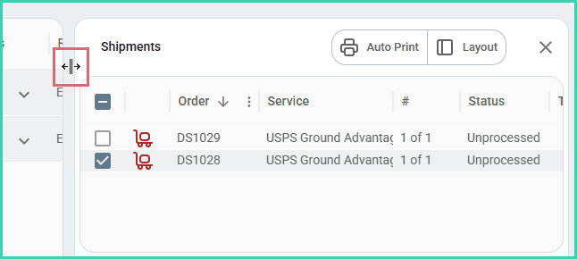 Dragging between the Orders Grid and Dock to resize the Dock.