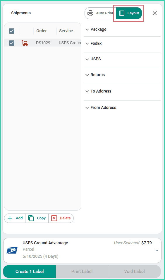 Layout is set to horizontal.