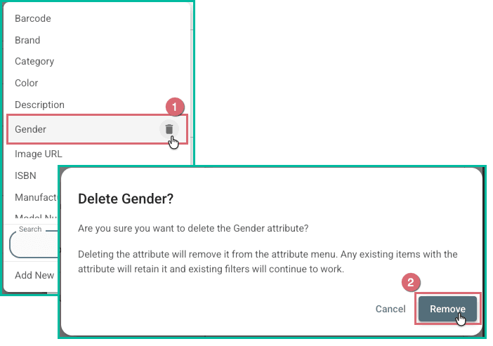The trashcan icon is clicked and remove is being clicked to confirm the removal.