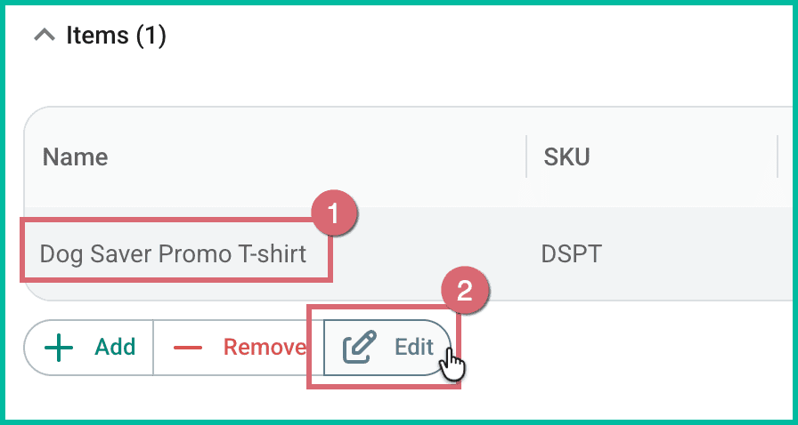 An item is selected and the edit button is being clicked.