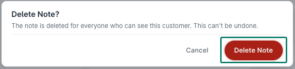 The Delete Note button is being clicked.