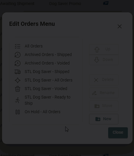 adding a folder to the orders menu